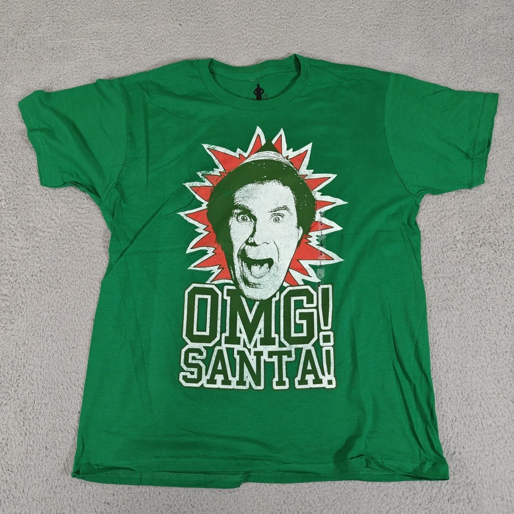 Elf OMG Santa Shirt Mens‎ Large Green Christmas Movie Buddy Holiday Funny Tee